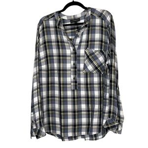 Lane Bryant Womens Black Yellow Plaid Pullover Top Long Sleeve Plus Size 18